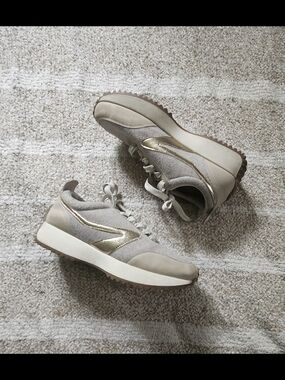 Women's Neutral Taupe Sneakers with Gold Accent